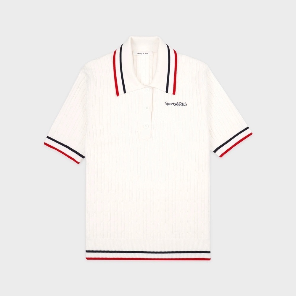 SPORTY & RICH Serif Logo Mini Cable Polo L
